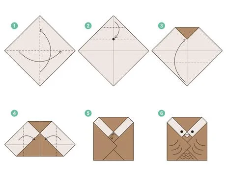 Origami tutorial. Origami scheme for kids. Owl Ilustración de archivo