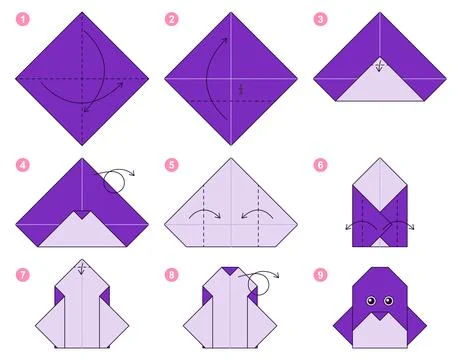 Origami tutorial. Origami scheme for kids. Penguin 스톡 일러스트