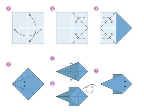 Origami tutorial. Origami scheme for kids Stingray Ilustración de archivo
