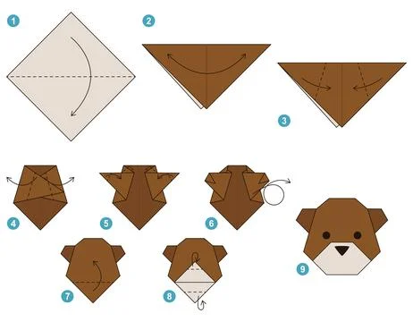 Origami tutorial. Origami scheme for kids. Bear. Ilustração Stock