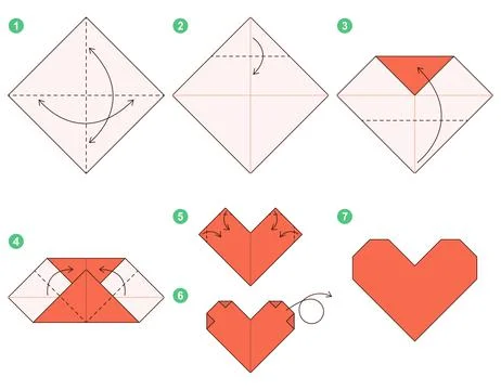 Origami tutorial. Origami scheme for kids. Heart. 스톡 일러스트