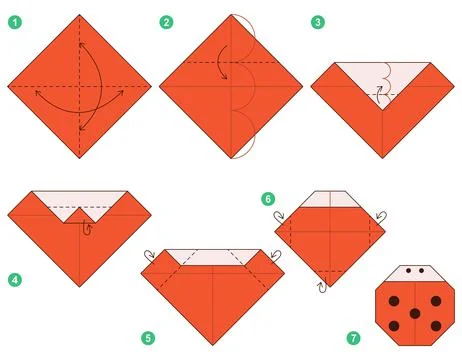 Origami tutorial. Origami scheme for kids Ladybug. 스톡 일러스트