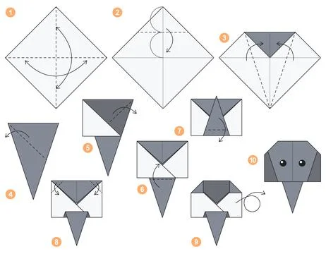 Origami tutorial Origami scheme for kids Elephant Ilustración de archivo
