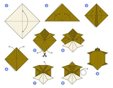 Origami tutorial. Origami scheme for kids Turtle. Ilustración de archivo