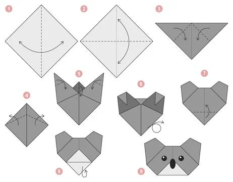 Origami tutorial. Origami scheme for kids. Koala. Ilustración de archivo