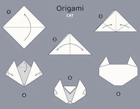 Origami tutorial. Origami scheme for kids. Cat. 스톡 일러스트