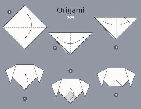 Origami tutorial. Origami scheme for kids. Dog. 스톡 일러스트