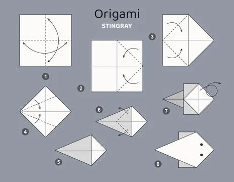 Origami tutorial. Origami scheme for kids Stingray Ilustración de archivo