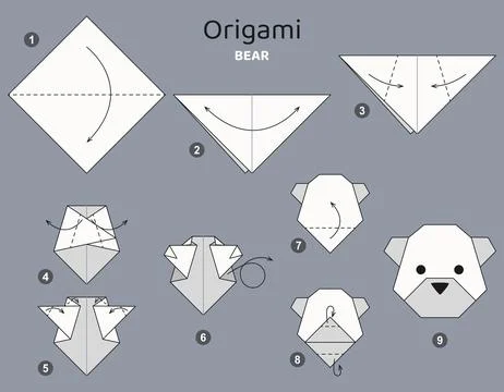 Origami tutorial. Origami scheme for kids. Bear. 스톡 일러스트