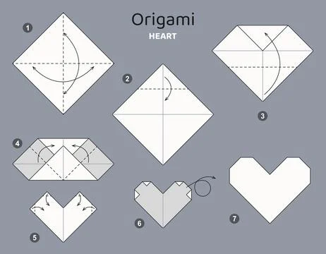 Origami tutorial. Origami scheme for kids. Heart Ilustración de archivo