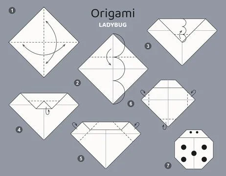 Origami tutorial. Origami scheme for kids. Ladybug 스톡 일러스트