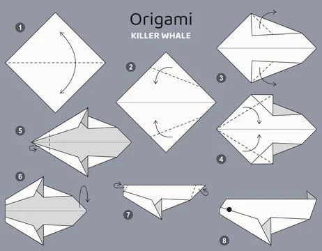 Origami tutorial. Origami scheme for kids. Whale. Ilustración de archivo