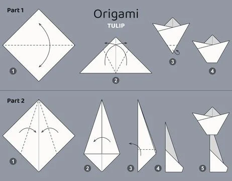 Origami tutorial. Origami scheme for kids Tulip 스톡 일러스트