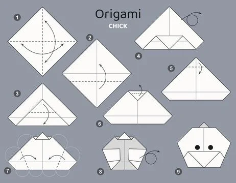Origami tutorial. Origami scheme for kids Chick Ilustración de archivo