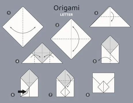 Origami tutorial. Origami scheme for kids Envelope. 스톡 일러스트