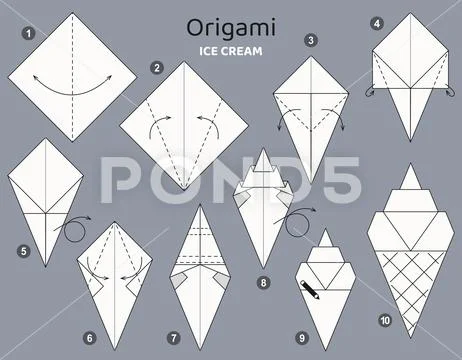 Origami tutorial. Origami scheme for kids ice cream.: Royalty Free ...