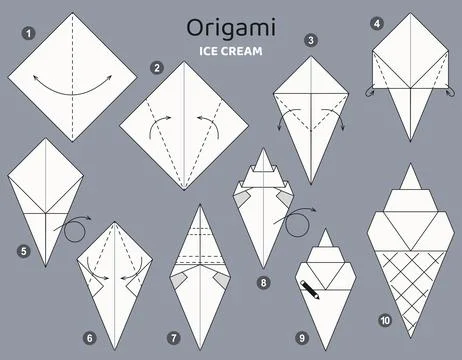Origami tutorial. Origami scheme for kids ice cream. 스톡 일러스트