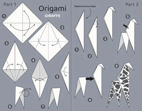 Origami tutorial. Origami scheme for kids Giraffe. 스톡 일러스트
