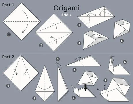 Origami tutorial. Origami scheme for kids Snail. 스톡 일러스트