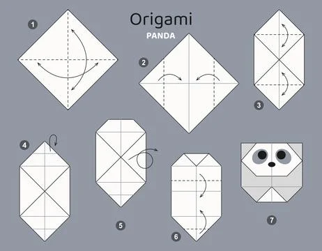 Origami tutorial. Origami scheme for kids Panda. 스톡 일러스트