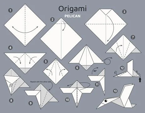 Origami tutorial. Origami scheme for kids Pelican Ilustración de archivo