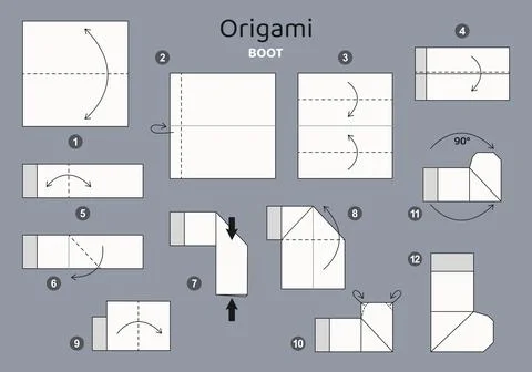 Origami tutorial. Origami scheme for kids Boot 스톡 일러스트