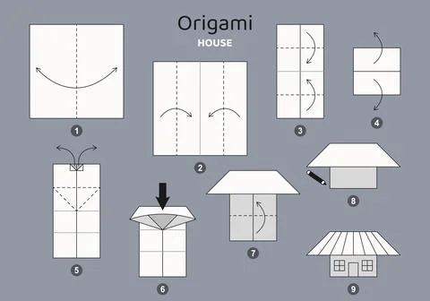 Origami tutorial. Origami scheme for kids House 스톡 일러스트