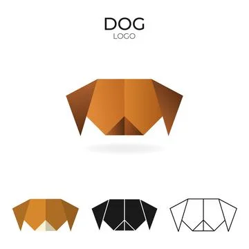 Origami vector logo and icon with dog. Stockillustratie