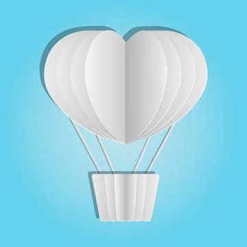 Origami white hot air balloon isolated on blue background. Stock Illustration