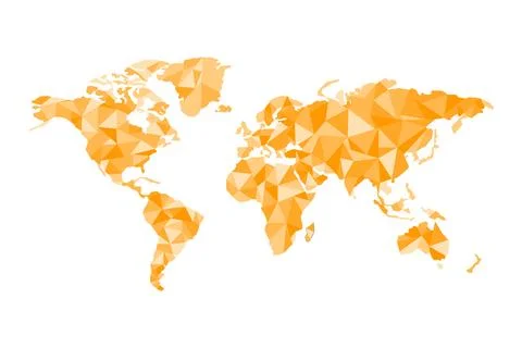 Origami world map in orange polygons, vector イラスト素材