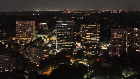 Origin Bank Tower and High Rises in North Dallas at Night Stock Footage 343073421