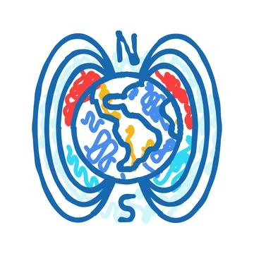 The origin of magnetic fields mystery icon doodle illustration Stock Illustration