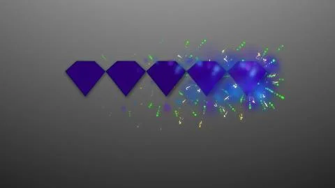 Original 3d rendering of five blue diamond signs placed in a line in the gray Stock Illustration