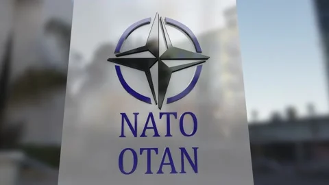 Original and simple North Atlantic Treaty Organization (NATO) sign on a wall.  Stock Footage 171971259