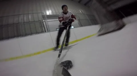 Original and unique view of guy playing hockey Stock Footage 46607267