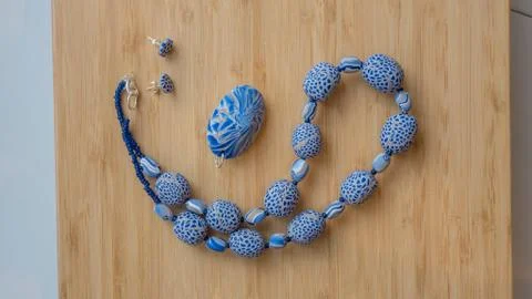 Original beads from polymeric hand-worked clay Stock Photos