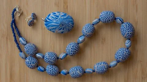 Original beads from polymeric hand-worked clay Stock Photos