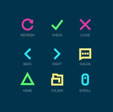 Original bold line vector icons for web and mobile. On dark background Stock Illustration