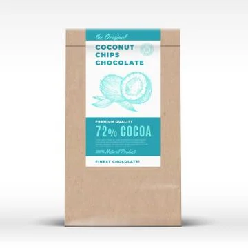 The Original Coconut Chips Chocolate. Craft Paper Bag Product Label. Abstract Stock Illustration