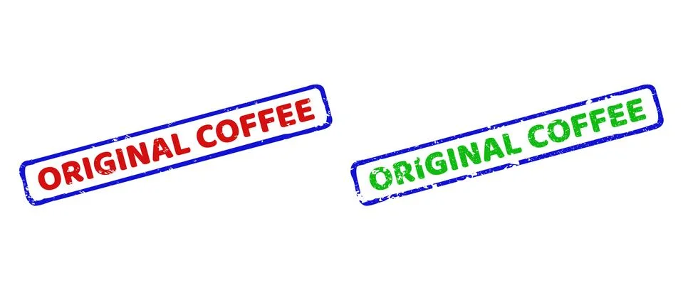 ORIGINAL COFFEE Bicolor Rough Rectangle Seals with Distress Textures Stock Illustration