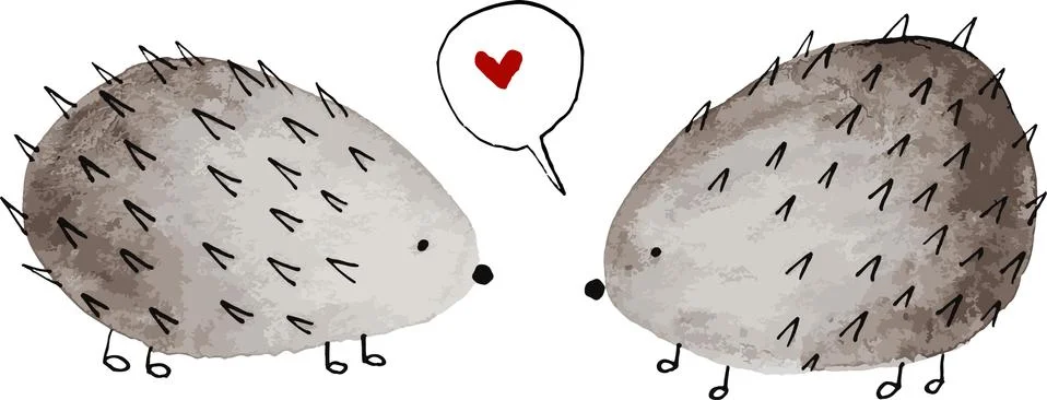 Original cute vector illustration of two artistic hedgehogs with love heart Stock Illustration