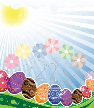 Original easter eggs  on a spring meadow Stock Illustration