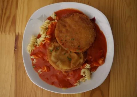 Original German Democratic Republic recipe, version of escalope chasseur with br Stock Photos