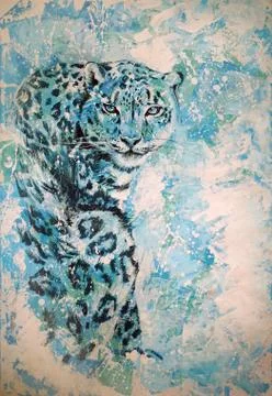 Original graphics, snow leopard sits on a light background Stock Illustration
