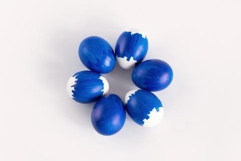 Original group of blue easter eggs Foto stock