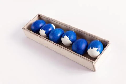 Original group of blue easter eggs Foto stock