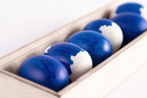 Original group of blue easter eggs Foto stock