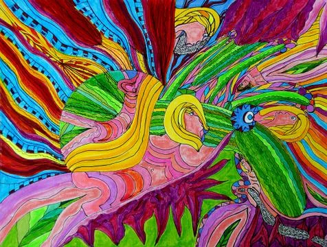 Original Hand Drawn Abstract Artwork Motherhood Stock Illustration