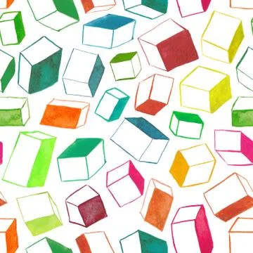 Original hand drawn cubes abstract background, seamless pattern Illustrazione stock