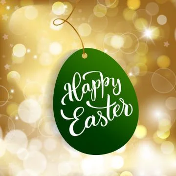 Original hand lettering  Happy Easter  with golden background. Stock Illustration